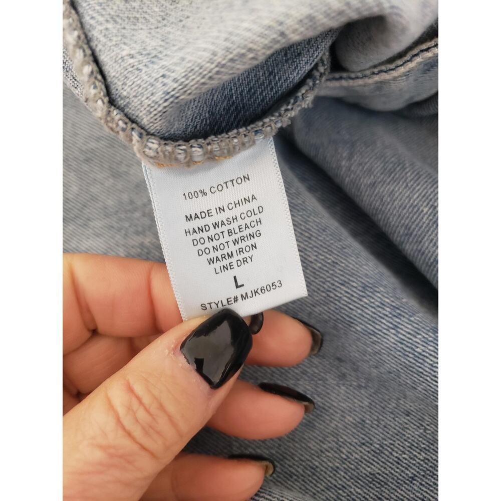 Denim Jacket Womens Large Light Wash Cropped Puff Shoulder Unworn NWOT Mable L - Picture 16 of 16